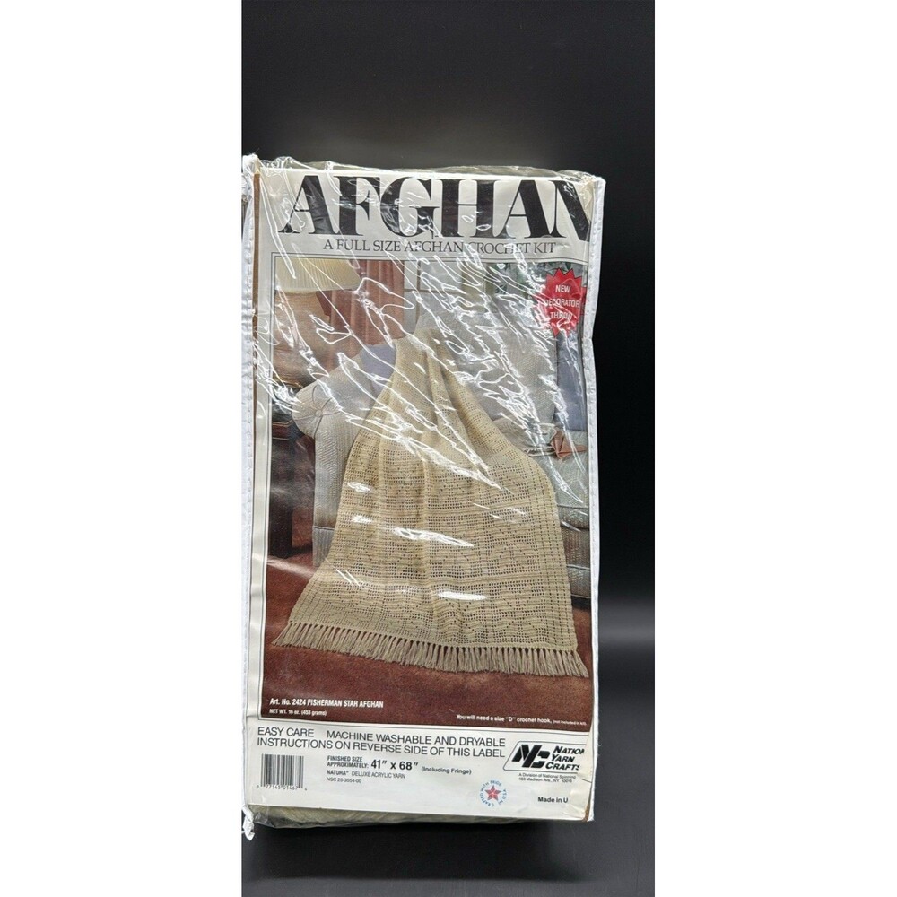 Nation Yarn Crafts Fisherman Star Afghan Full Size Crochet Kit MPN 2424